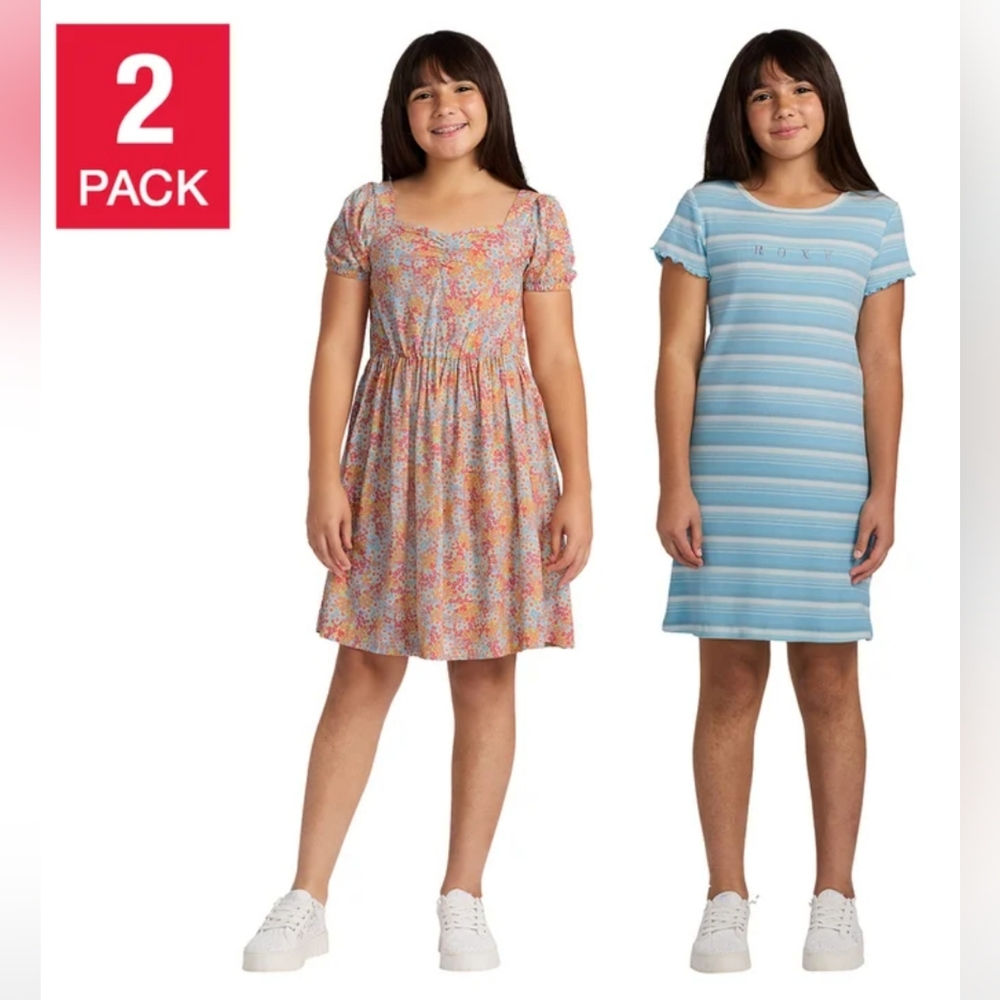 New Roxy Youth 2-pack Dress Blue Pink Dress 100% Cotton Size Select Size NWT NIB